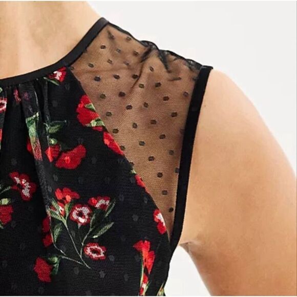 Draper James RSVP sleeveless clip dot tulle dress dainty floral black multi larg - Picture 5 of 11